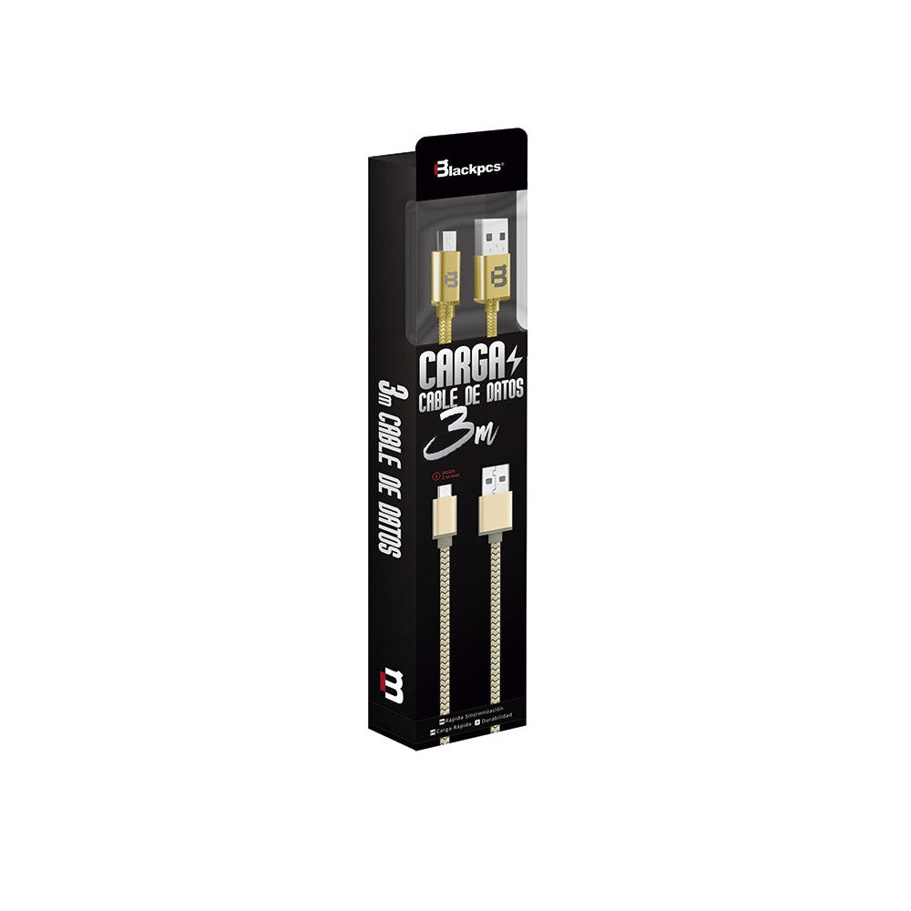 CABLE BLACKPCS (CA-3M) V8 ORO 300 CM TEJIDO 2.1A (CAGMT3M-3)