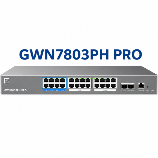 GWN7803PH-Pro, Switch PoE Administrable capa 2++, 24 x GigaEth PoE/PoE