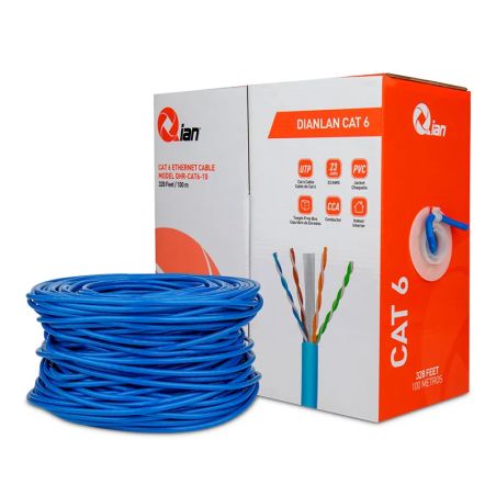BOBINA DE CABLE UTP QIAN QGR-NC006 CAT6 AZUL23 AWG INTERIOR